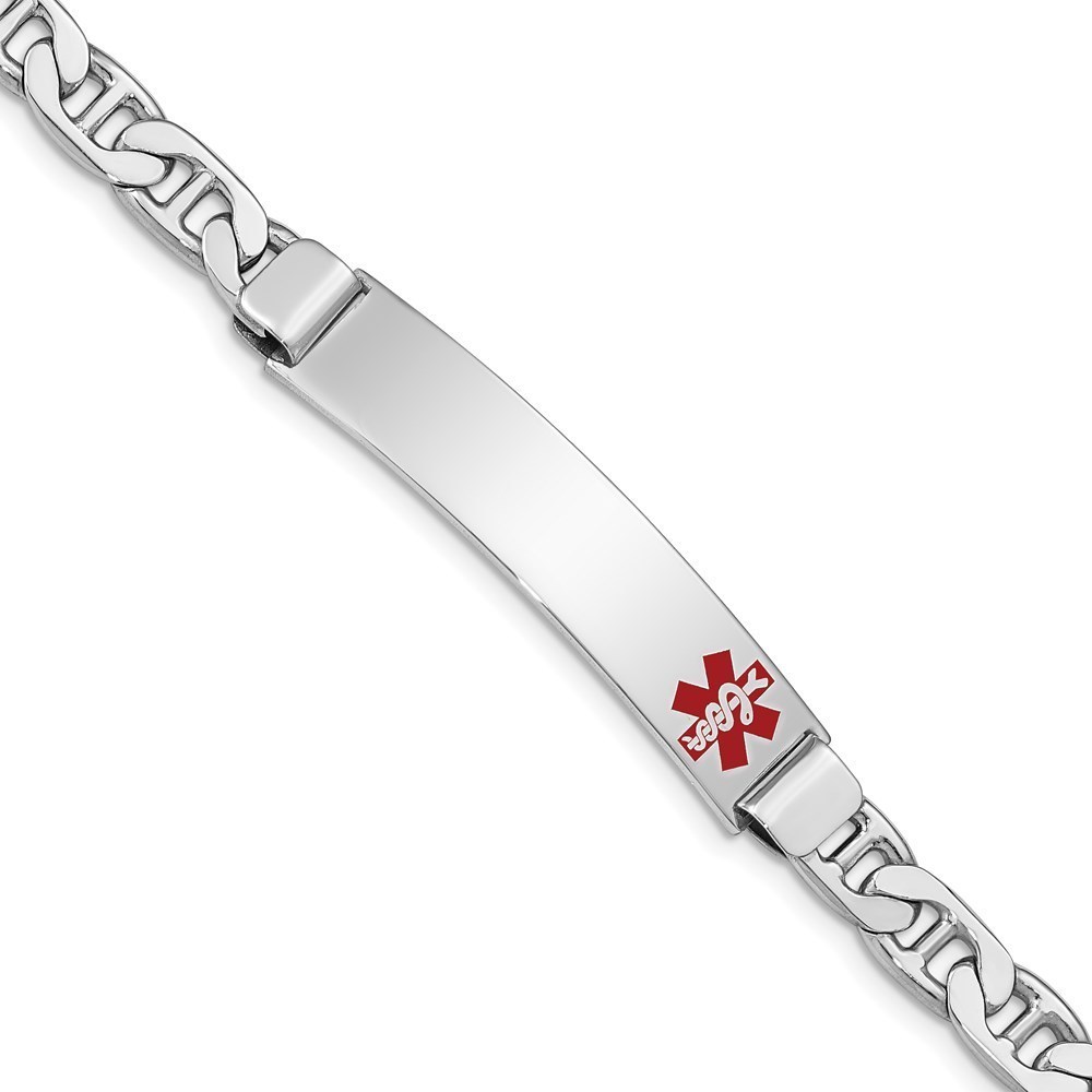 925 Sterling Silver Nautical Rhodium-plated Medical ID Anchor Link Bracelet, 7"